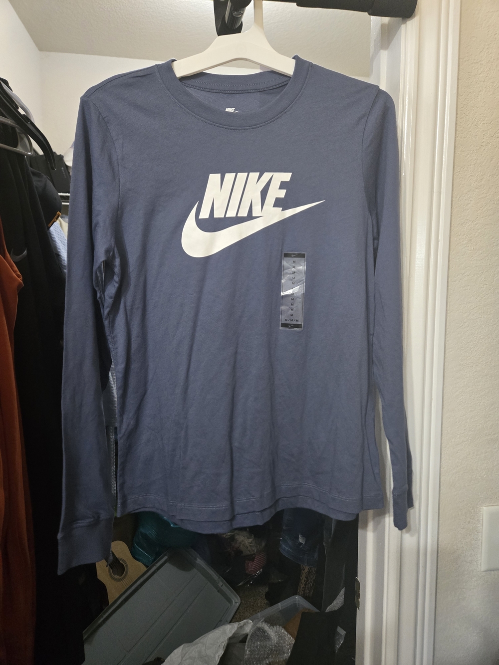 Nike Long Sleeve Logo Tee - Slate Blue with White Swoosh